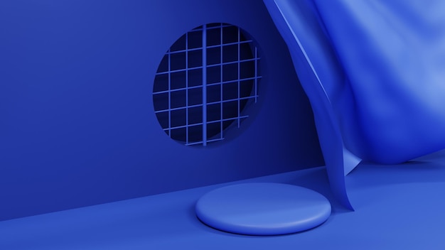Fondo azul mínimo 3D con pedestal de lujo con pantalla de podio para la marca y la colocación del producto