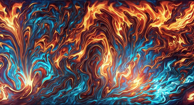 Un fondo azul y naranja con un diseño de fuego azul.