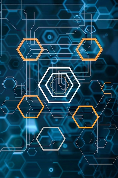 Foto un fondo azul y naranja con formas hexagonales