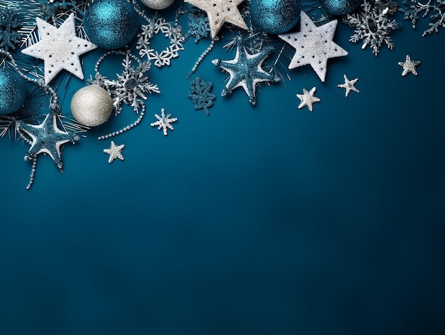 Fondo azul de Navidad con banner de diseño decorativo con espacio de copia generado ia