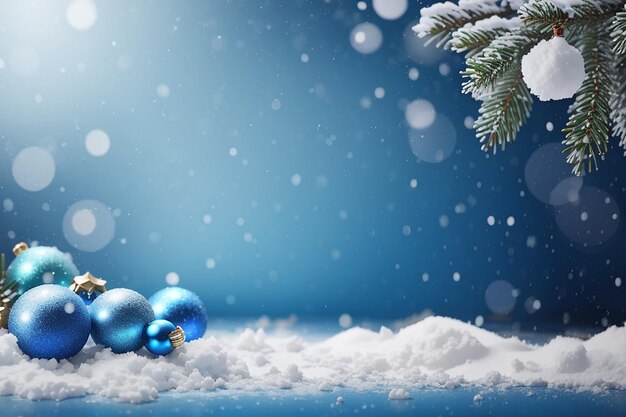 Fondo azul de Navidad con nieve