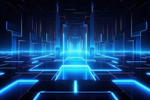 Fondo azul neón abstracto espacio cibernético universo paralelo líneas rayas brillan AI generado