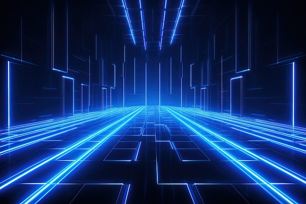 Fondo azul neón abstracto espacio cibernético universo paralelo líneas rayas brillan