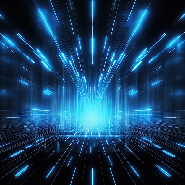 Fondo azul neón abstracto espacio cibernético universo paralelo líneas rayas brillan