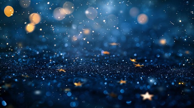 Un fondo azul oscuro con estrellas y luces bokeh