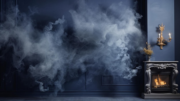 Fondo azul oscuro con humo de estuco decorativo