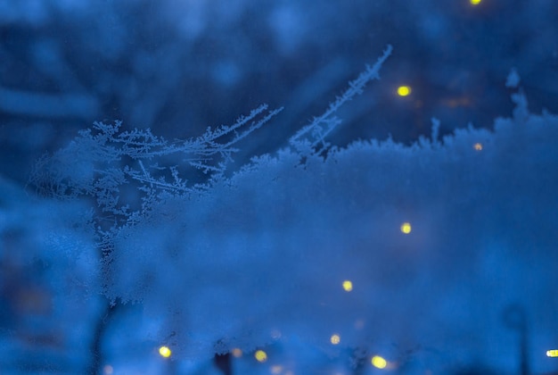 Fondo azul oscuro con luces amarillas doradas desenfocadas Fondo festivo de Navidad