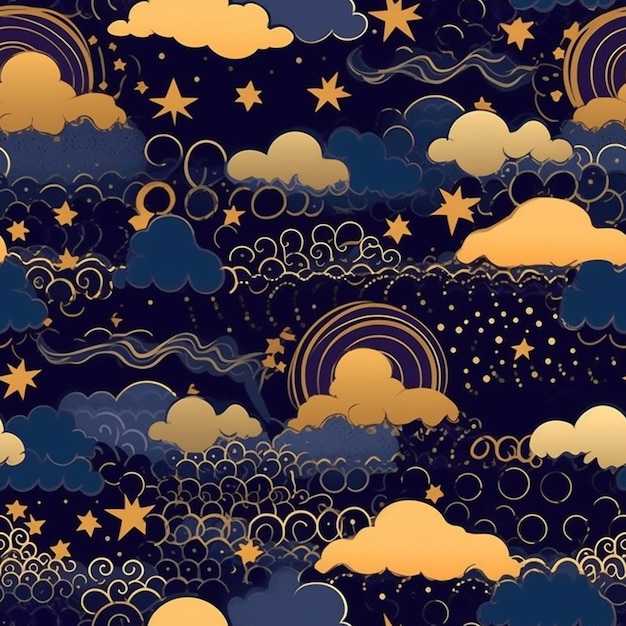 Un fondo azul oscuro con nubes y estrellas.