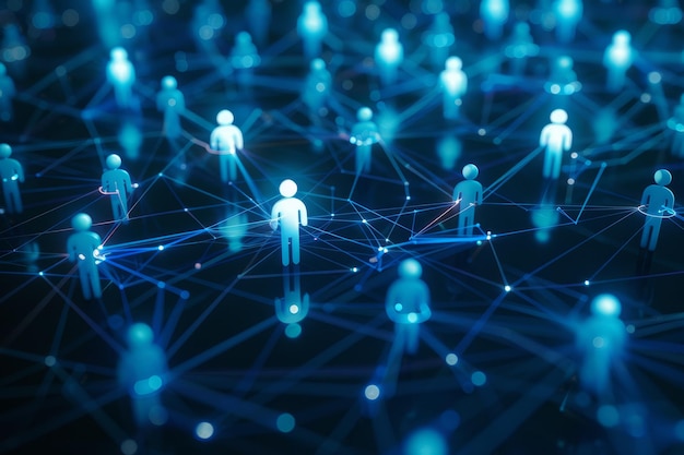 En un fondo azul oscuro una red de figuras interconectadas representa el espíritu colaborativo