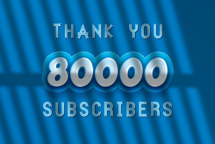 Foto un fondo azul con las palabras gracias 80000 suscriptores.