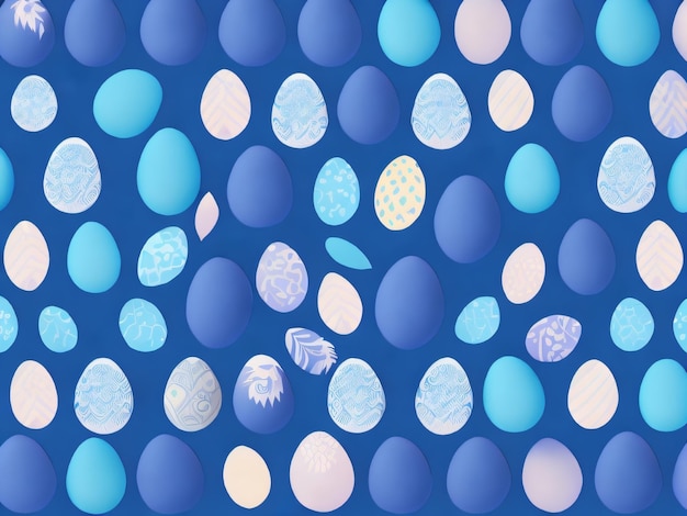 Un fondo azul con un patrón de huevos de Pascua.
