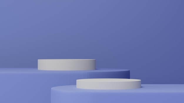 fondo azul con pedestal de geometría blanca o maqueta de podio, plataforma vacía para exhibición de productos