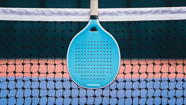 Fondo azul de la red de pádel de tenis y el campo de la cancha