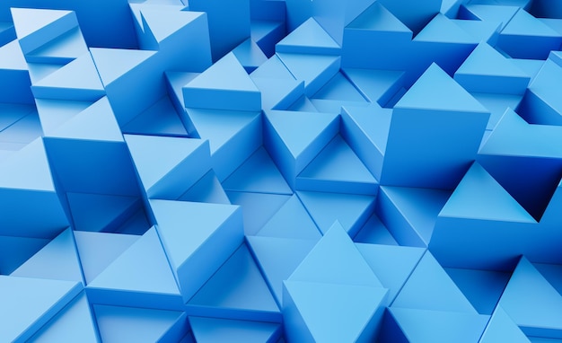 Fondo azul con representación 3d de triángulos