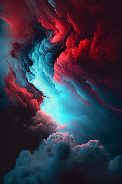 Un fondo azul y rojo claro con nubes azules al estilo de verde azulado oscuro y gris oscuro