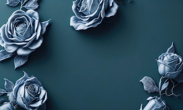 Un fondo azul con rosas