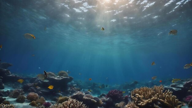 Fondo azul submarino en el mar con espacio de copia