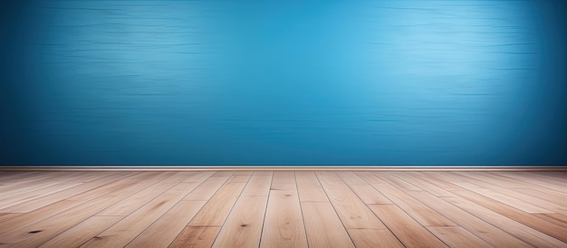 Fondo azul suelo de madera habitación vacía