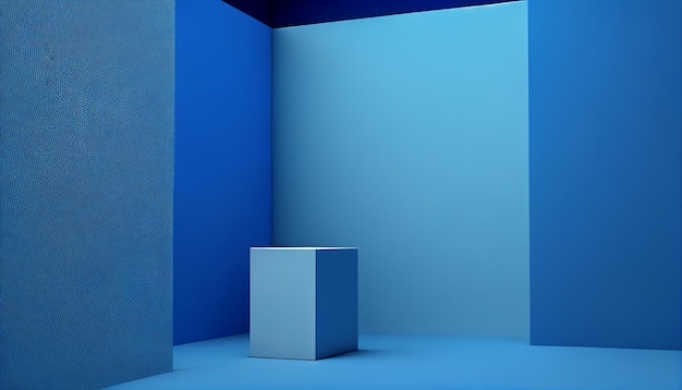 Fondo azul vacío con una habitación minimalista.