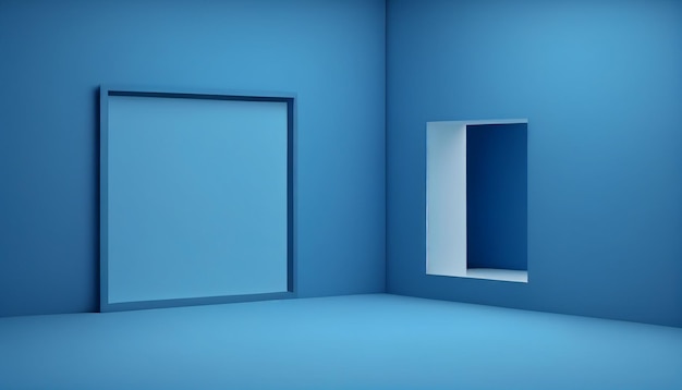 Fondo azul vacío con una habitación minimalista.