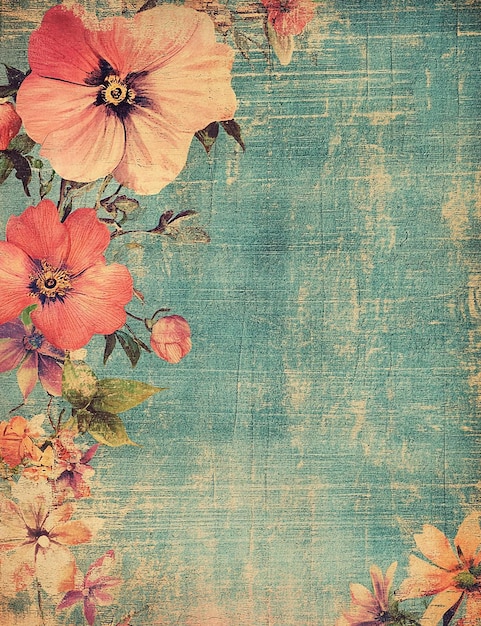 un fondo azul y verde con flores y un fondo azul
