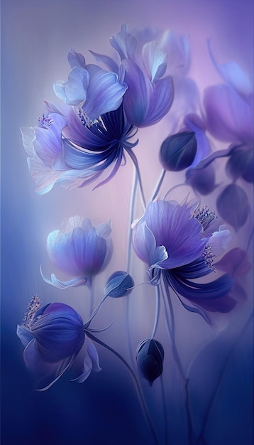 Fondo azul violeta floral suave de Generative AI