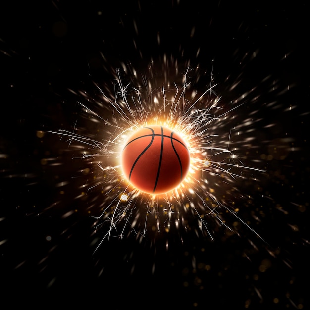 Fondo de baloncesto de baloncesto con chispas de fuego en acción