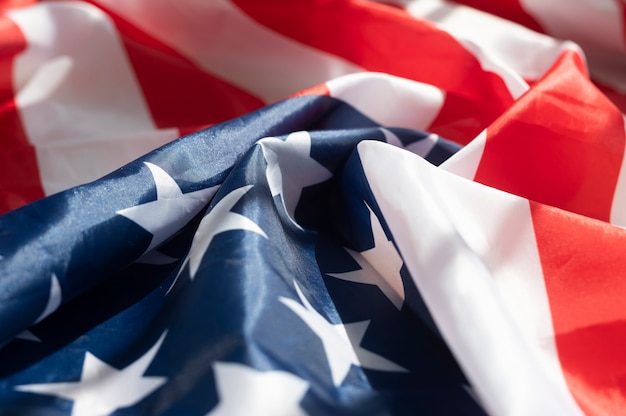 Fondo de bandera americana. Textura de símbolo de Estados Unidos de cerca.