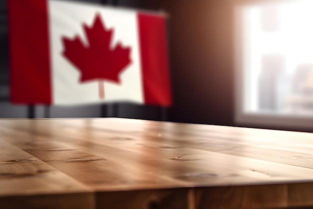 Fondo de bandera de Canadá con concepto de día de Canadá feliz con mesa de madera