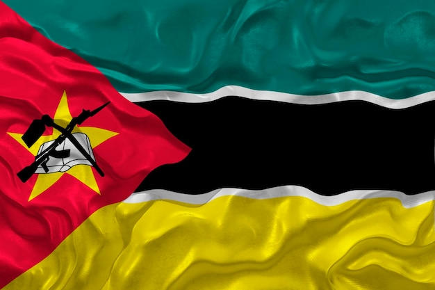 Fondo de la bandera nacional de Mozambique con la bandera de Mozambique