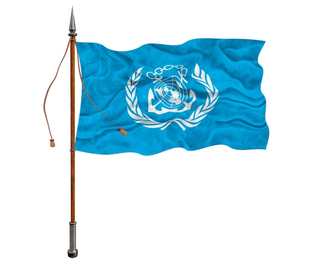 Fondo de la bandera nacional de la Organización Marítima Internacional con la bandera de la Organización Marítima Internacional