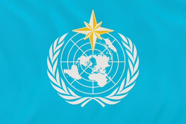 Foto fondo de la bandera nacional de la organización meteorológica mundial con la bandera de la organización meteorológica mundial