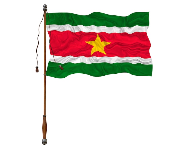 Fondo de la bandera nacional de Surinam con la bandera de Surinam