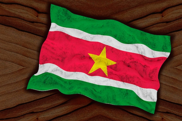 Fondo de la bandera nacional de Surinam con la bandera de Surinam