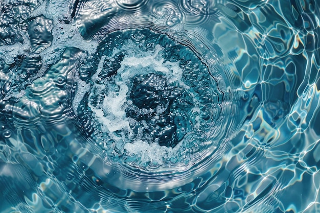 Fondo de bandera panorámica de agua Textura de agua blanca Superficie acuática con anillos y ondas