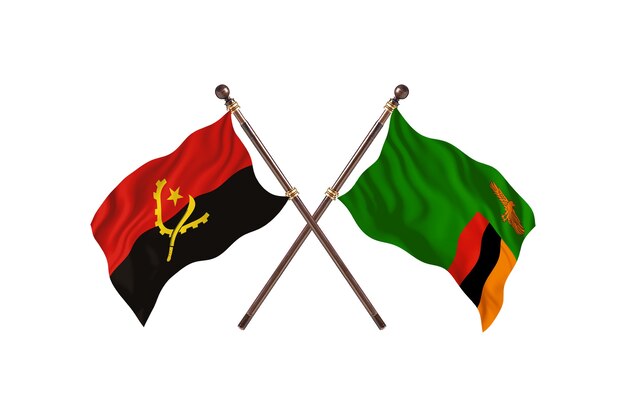 Fondo de banderas de dos países de Angola frente a Zambia