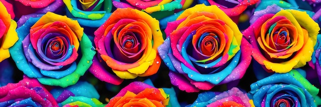 Fondo de banner brillante de panel floral de rosas multicolores generado ai