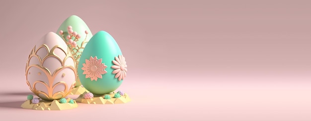 Foto fondo de banner de ilustración de día de pascua con huevos y conejito
