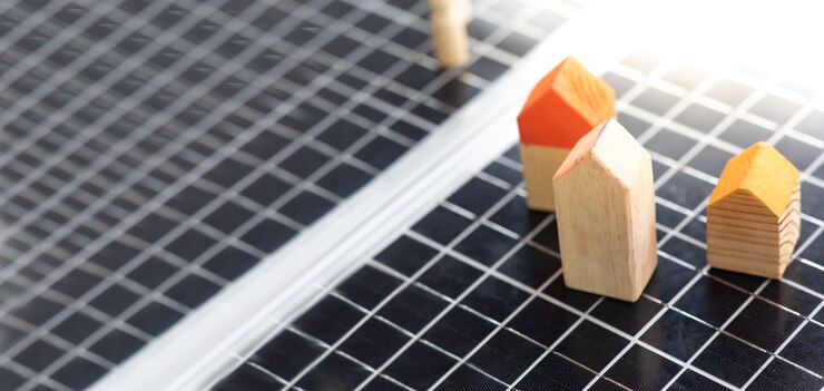 Fondo y banner de panel solar. energía alternativa limpia y verde.