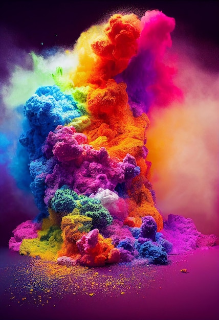 Foto fondo de banner de papel tapiz explosión de polvo multicolor colores de tendencia con espacio de copia plantilla de diseño polvo de primer plano abstracto sobre fondo explosión colorida pintura holi