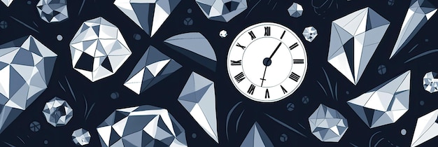 Fondo de banner de reloj de diamantes blanco y negro