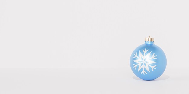 Fondo de banner de vacaciones de Navidad o año nuevo con adorno azul y adornos, espacio de copia, render 3d