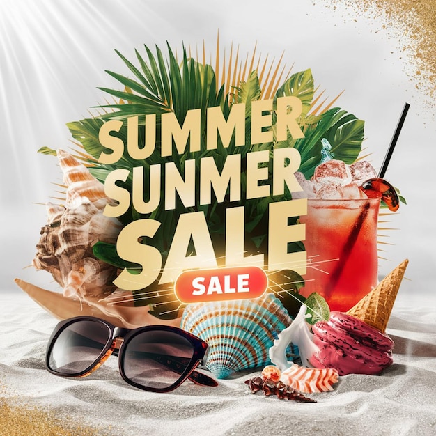 Fondo de banner de venta de verano con ilustración en 3D