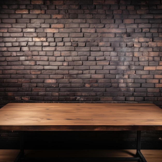 fondo de barril y vieja mesa de madera desgastada frente a una pared de ladrillo