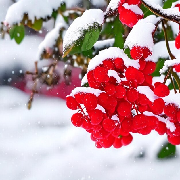 fondo de bayas rojas en la nieve de cerca