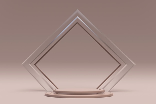 Fondo beige 3D con podio geométrico y arco triangular Diseño gráfico de moda Tonos neutros