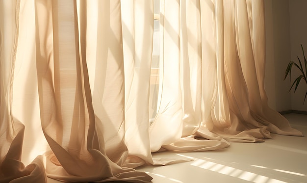 Fondo beige con luces y sombras de cortinas de ventana.