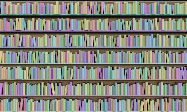 Fondo de biblioteca lleno de libros multicolores.