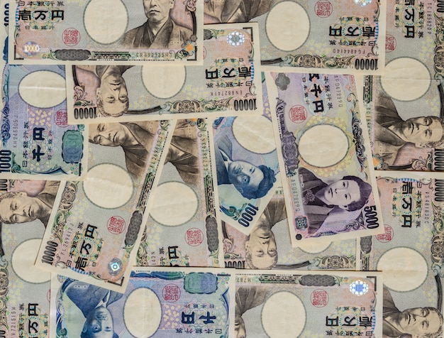 Fondo de billetes de banco de moneda yen japonés