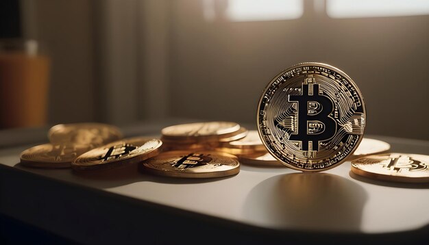 Foto fondo de bitcoin con monedas